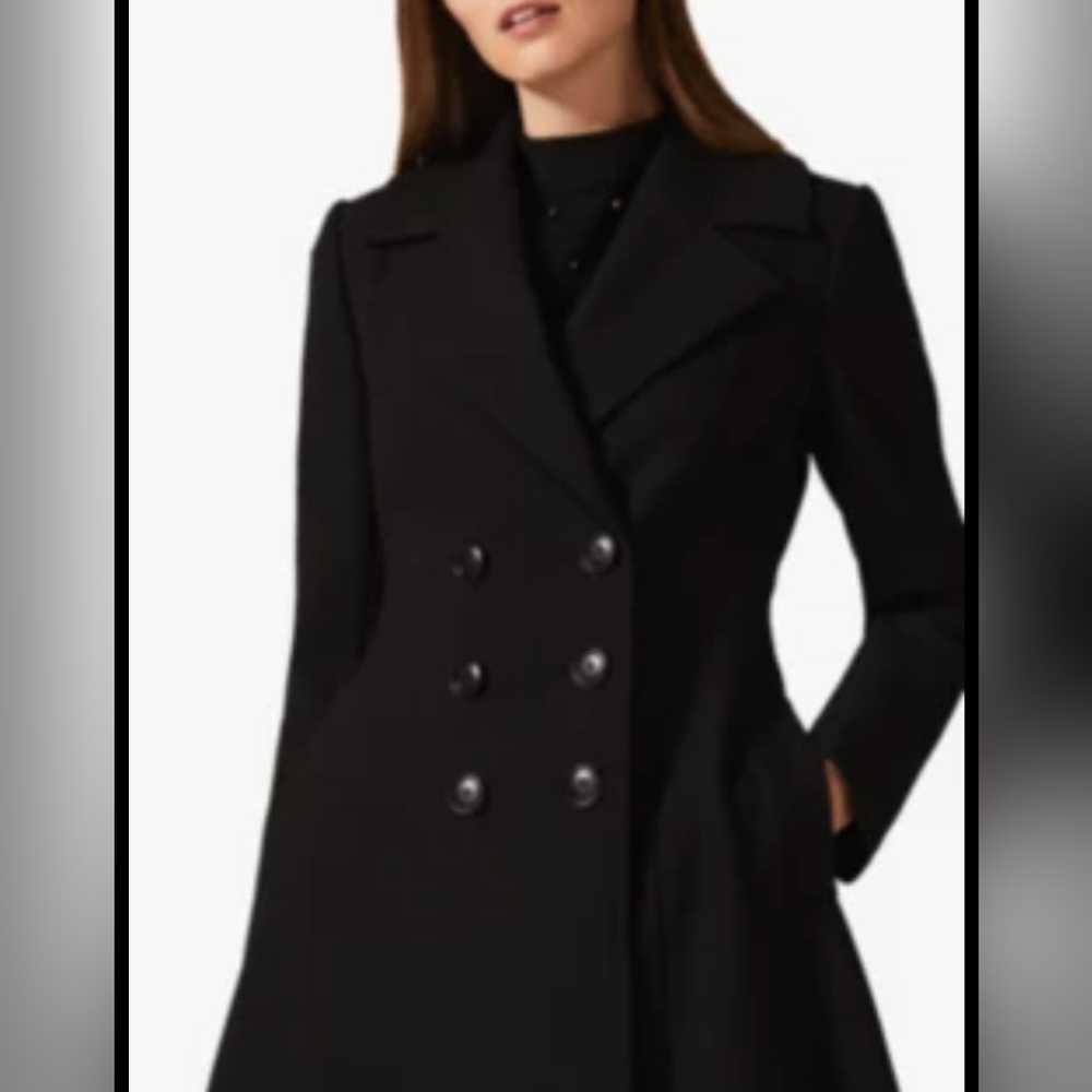 Black Double Breasted Wool like Coat with Slant Pockets